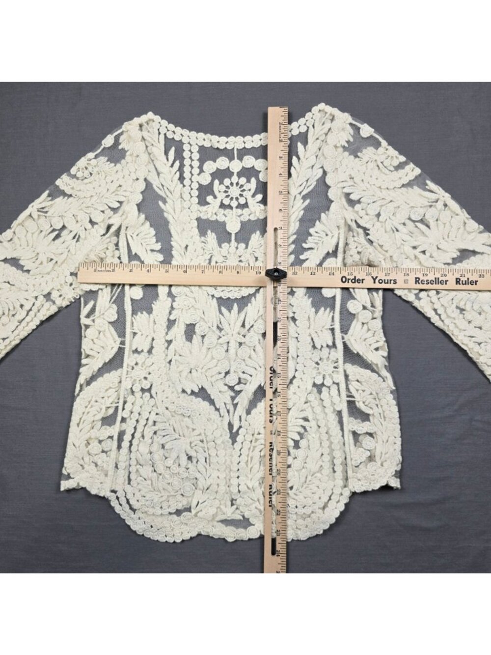 Boho Sheer Lace Small Top Floral Embroidered Festival Off-White Western - Picture 3 of 3